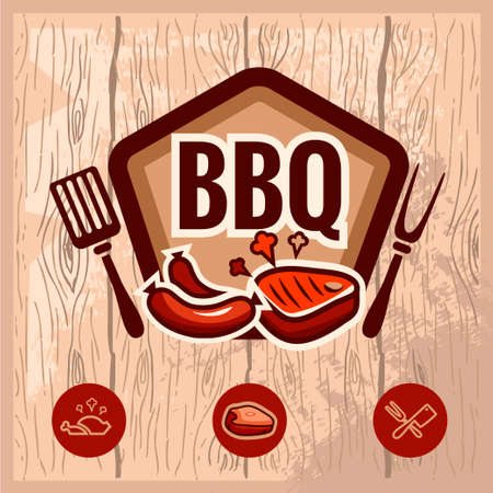 Fast food and BBQ Grill elements, Typographical Design Label or Sticer. Design Template. Vector illustration.のイラスト素材