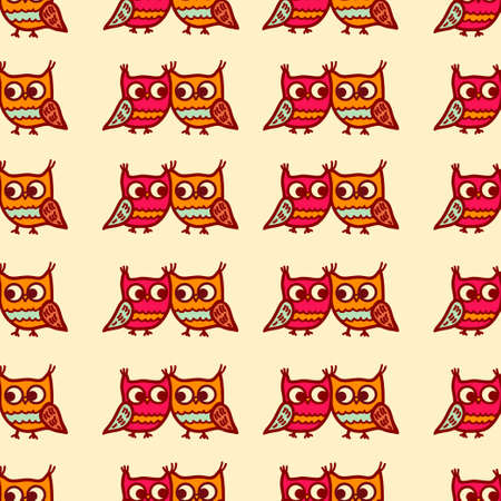 Cute seamless pattern with little cartoon owls. Stylish graphic design.のイラスト素材