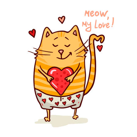 Cute cat in love romantic vector illustration.のイラスト素材
