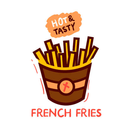 Fast Food Vector Icon. French Fries Potato in Bucket.のイラスト素材