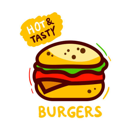 Big hamburger on white background. Burger. Delicious fast food. Vector illustration.のイラスト素材