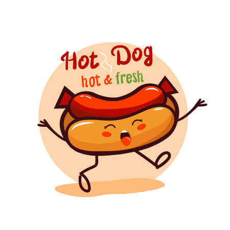 Fast Food vector illustration. Cute hot dog. Design for takeout menu and logo.のイラスト素材