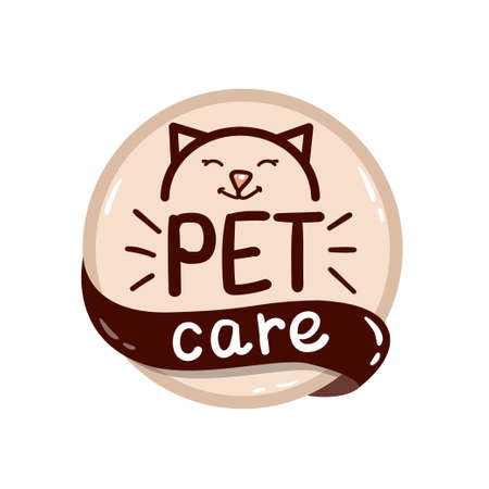 round colorful icon with cat and text - pet care.のイラスト素材
