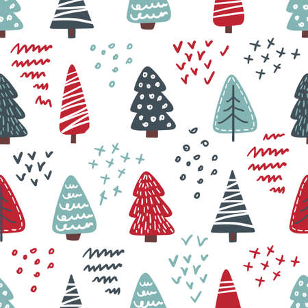 Cute Christmas trees seamless pattern. Vector illustrationのイラスト素材