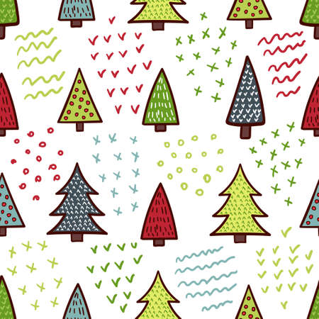 Cute Christmas trees seamless pattern. Vector illustrationのイラスト素材