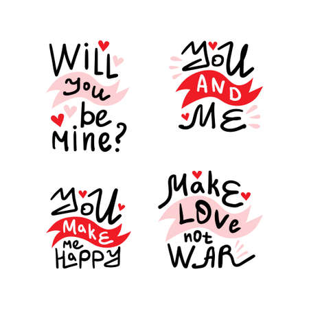 Quotes. Valentine lettering love collection. Hand drawn lettering with beautiful text about love.のイラスト素材