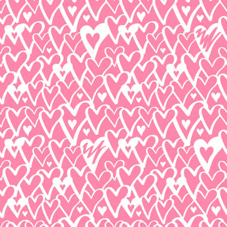 Simple hearts seamless vector pattern. Valentines day background. Flat design endless chaotic...