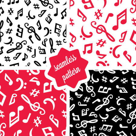 Seamless vector patterns set with music notes on white background.のイラスト素材