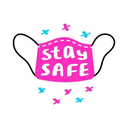 Protection lettering. Breathing medical respiratory mask. Stay safe vector letteringのイラスト素材