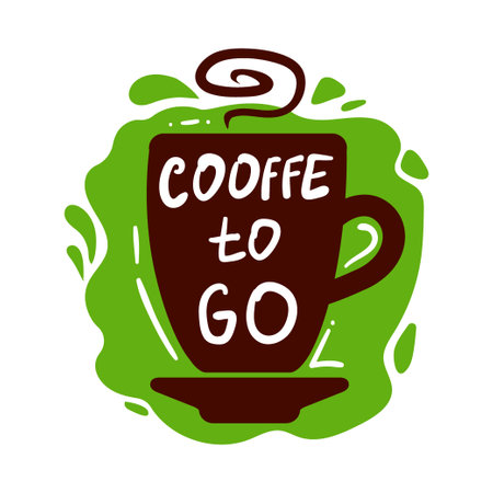 Coffee cup. Coffee mugs color banner on white background with text - coffee to go.のイラスト素材