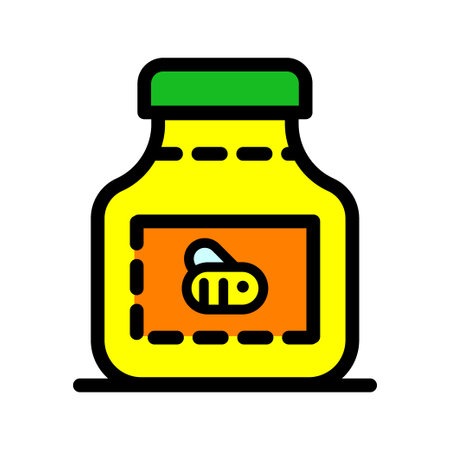 Honey bottle simple icon with honeycomb, vector illustration for shop and symbol of manufacturing of honey. Traditional sweets and candy.のイラスト素材