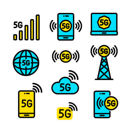 5g color vector icons set. Network internet connection symbol or logo collection. Stock vector...