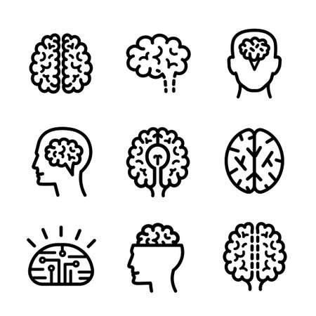 Neurology brain icon vector set. Outline set of brain vector icons for web design isolated on whiteのイラスト素材