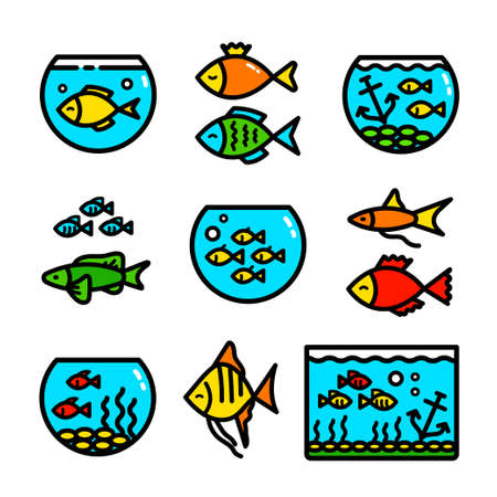 aquarium simple color icons setのイラスト素材