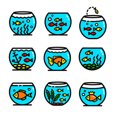 aquarium simple color icons setのイラスト素材