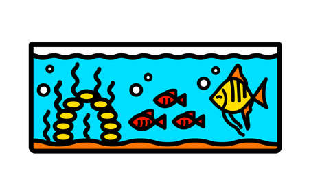 Aquarium simple icon. Flat color illustration. Fishkeeping. Fish tank. Contour symbol. Vector isolated drawing.のイラスト素材