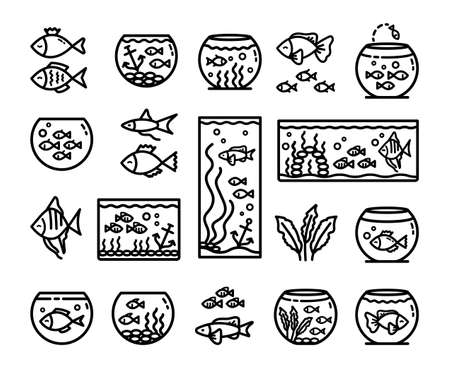 aquarium outline icons setのイラスト素材
