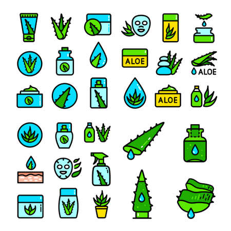 Agava aloe vera green color icons setのイラスト素材