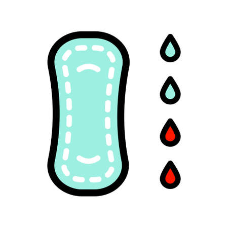 Feminine Hygienic Sanitary Napkin Products for Menstruation. Hygienic Period Pad Color Icon in simple style. Woman Sanitary Napkin. Menstruation Period Pad Line Icon. Vector flat illustration.のイラスト素材