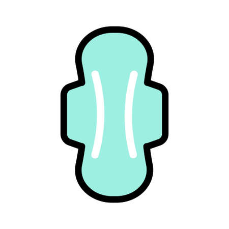 Feminine Hygienic Sanitary Napkin Products for Menstruation. Hygienic Period Pad Color Icon in simple style. Woman Sanitary Napkin. Menstruation Period Pad Line Icon. Vector flat illustration.のイラスト素材