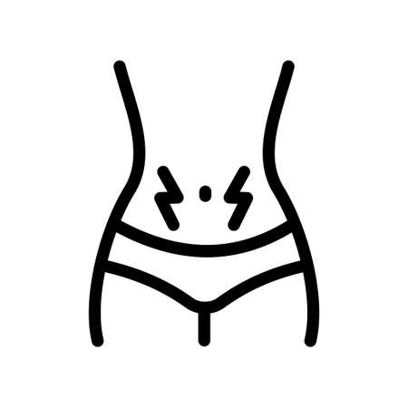 Menstrual cramps outline icon. linear style sign for mobile concept and web design. Woman belly pain line vector icon. Symbol, logo illustration isolated on white background.のイラスト素材