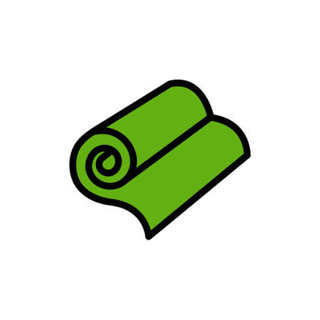 Roll of camping or fitness carpet colored icon. Yoga floor mat flat symbol. illustration in trendy style.のイラスト素材