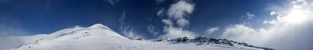 Panoramic view of the main Caucasian mountain ridge. View on Elbrus, 3500m