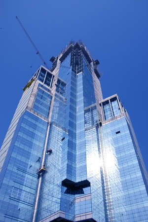 Modern building used for commercial purposes on the blue sky