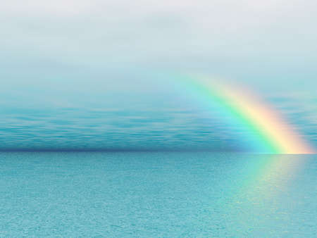 Wonderful rainbow over the seaの写真素材