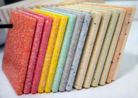 Sample of artificial acrylic stone for kitchen countertops and other furniture. Stone texture for...