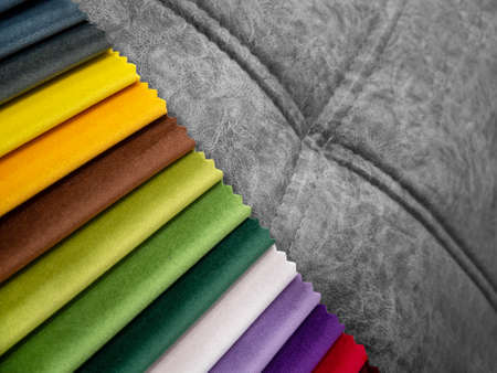 Catalog of bright colorful fabric samples for furniture manufacturing. Furniture fabric collection.の写真素材