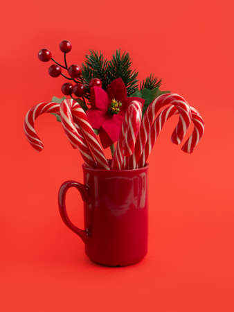 christmas tree toys santa claus with gifts on a blurry background.の写真素材