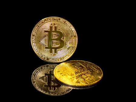 Bitcoin gold coin. Cryptocurrency virtual money BTC. Blockchain technology, Bitcoin mining concept....
