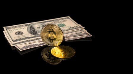 Bitcoin gold coin. Cryptocurrency virtual money BTC. Blockchain technology, Bitcoin mining concept....