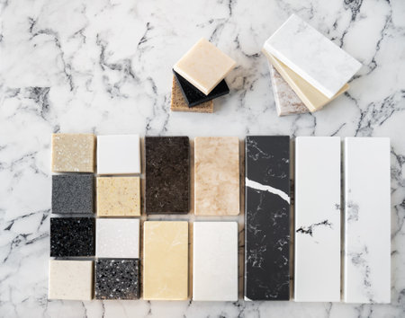 Sample of artificial acrylic stone for kitchen countertops and other furniture. Stone texture for...