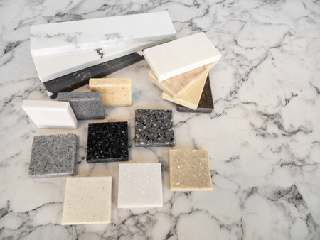Sample of artificial acrylic stone for kitchen countertops and other furniture. Stone texture for...