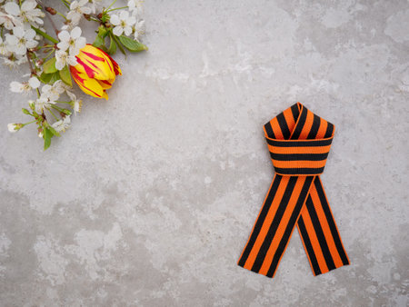 St. George ribbon in the form of an order on a gray background. May 9 is the celebration of the Great Victory Day in 1945 in Russia.の写真素材