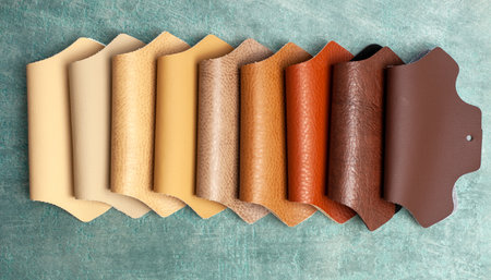 Artificial leather in various shades of brown. abstract background from the catalog of brown leather...
