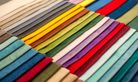 Samples of soft upholstery fabrics. a cozy collection of velour textile fabrics for furniture. Furniture textiles for the interior of the house.の写真素材