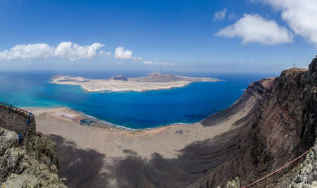 Graciosa Island's panoramic from Mirador del Rio in Lanzarote, Spain.の写真素材
