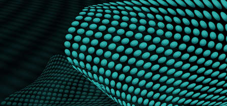 Abstract technology background in blue color. Artificial Intelligence. Wavy structure of spheres made of round particles.の写真素材