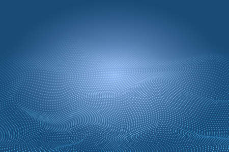 Abstract wave with blue moving dots. Particle stream. Cyber technology illustration. Large data...