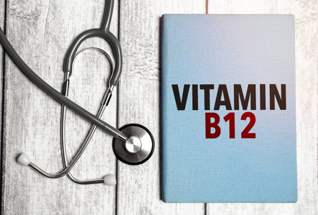 Medical concept. Blue notebook with the inscription - vitamin b12の写真素材