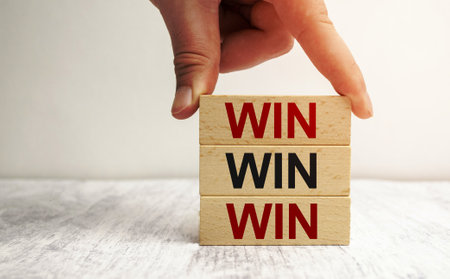 Win-win Situation Marketing and Strategy concept with wooden blocksの写真素材