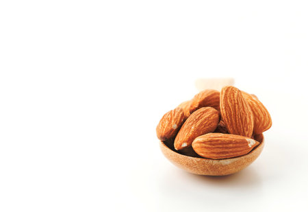 almonds on white backgroundの写真素材