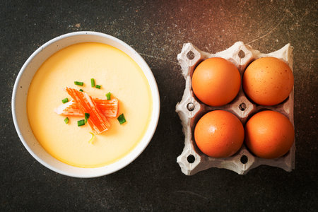 Steamed egg with crab stick and spring onion