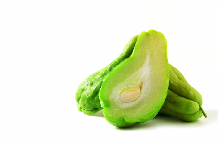 chayote fruit isolated on white background, It's reduce fatty acid deposits in livers and lower...