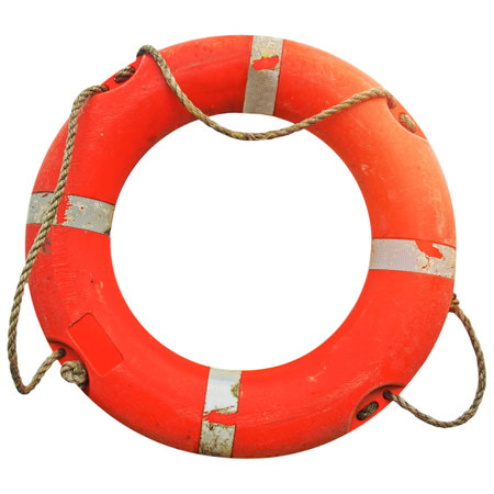 Orange life buoy isolated over white backgroundの写真素材