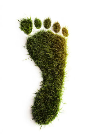 ecological or environmental footprint symbol with green grass foot printの素材