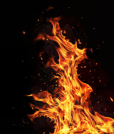 Fire flames isolated on black background